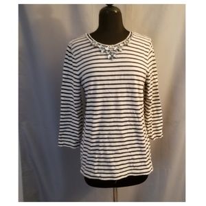 J Crew Striped Jewled Neck Top